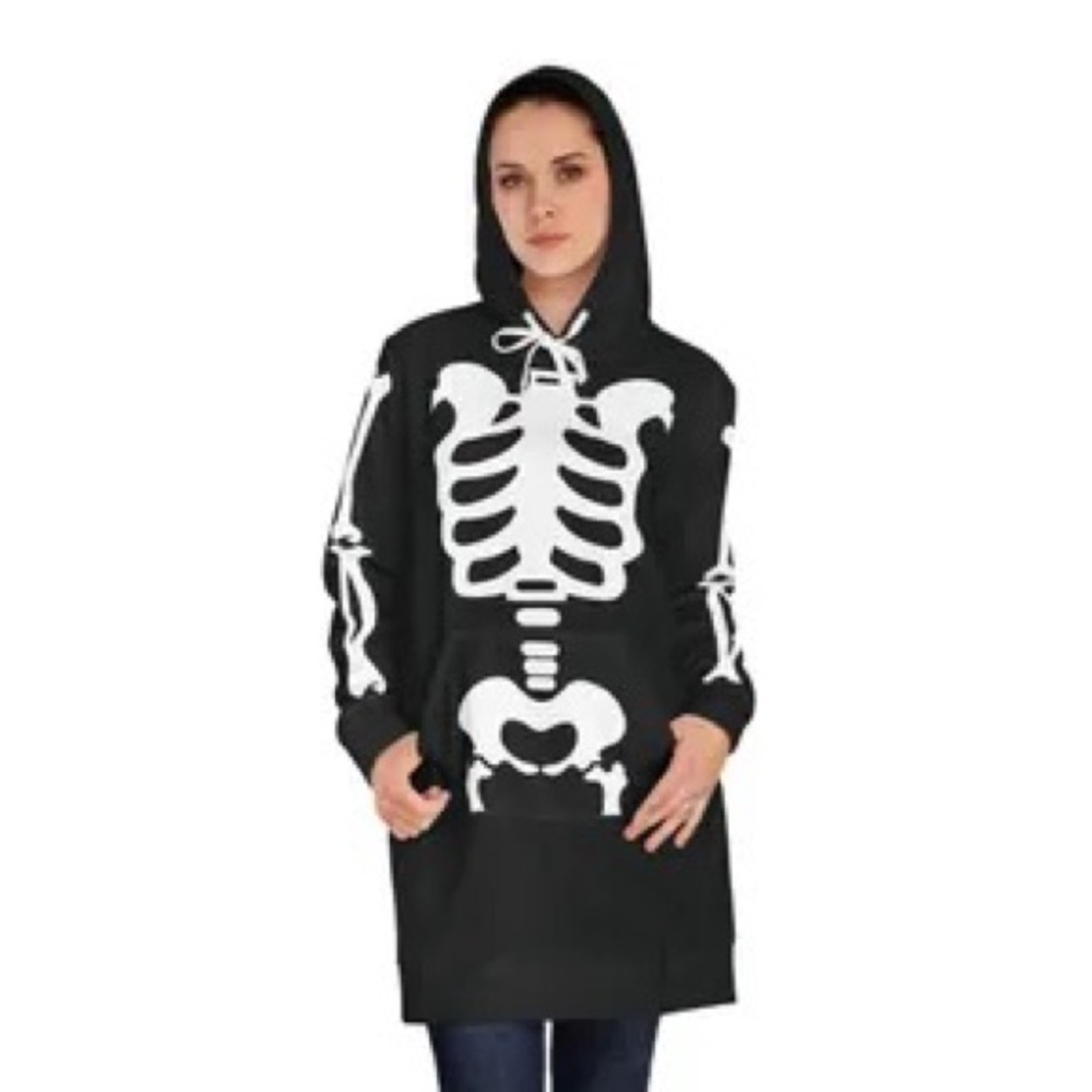 Skeleton Dress Costume w/ Hood, Pockets